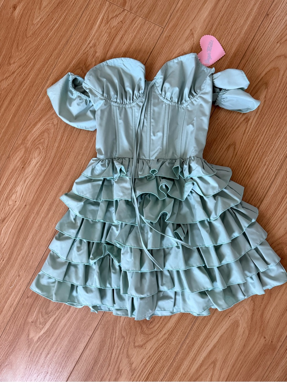 Sugar thrillz Mint Ruffle Off-Shoulder Mini Dress